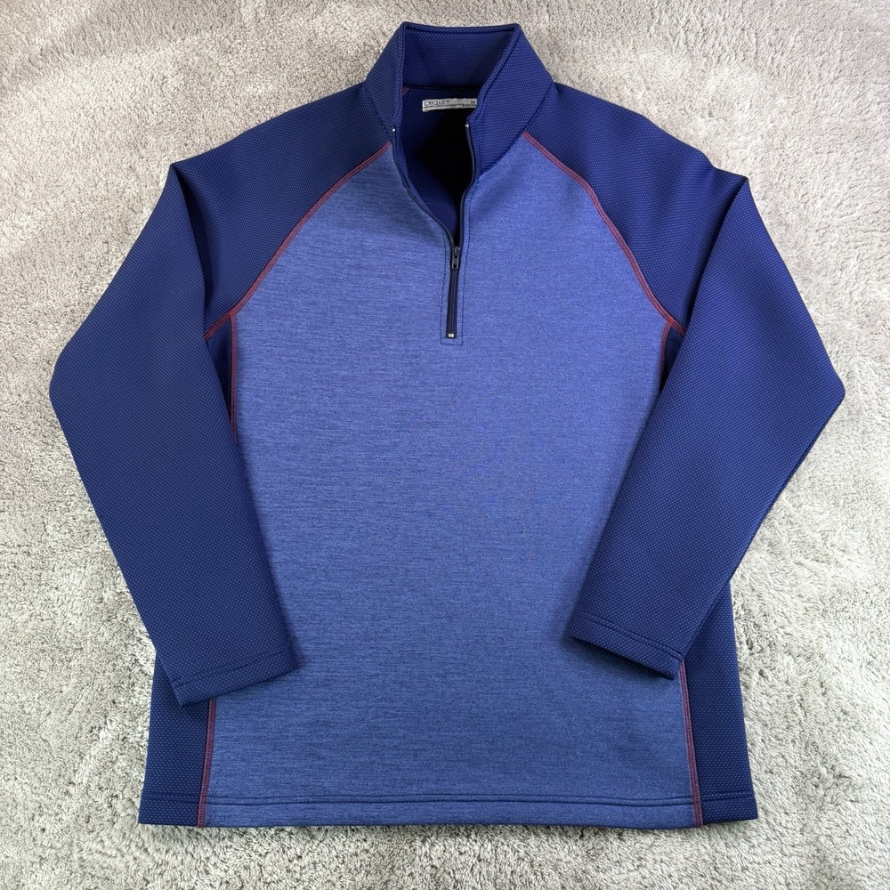 Criquet Mens Medium Blue 1/4 Zip Pullover Performance Stretch Mock Neck Golf Top